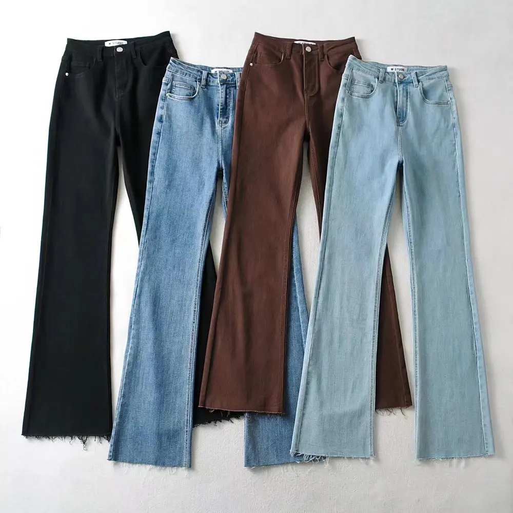 2021 Fall jeans woman high waist pants vintage small flare jeans black denim pants korean bell bottom jeans blue trousers cute