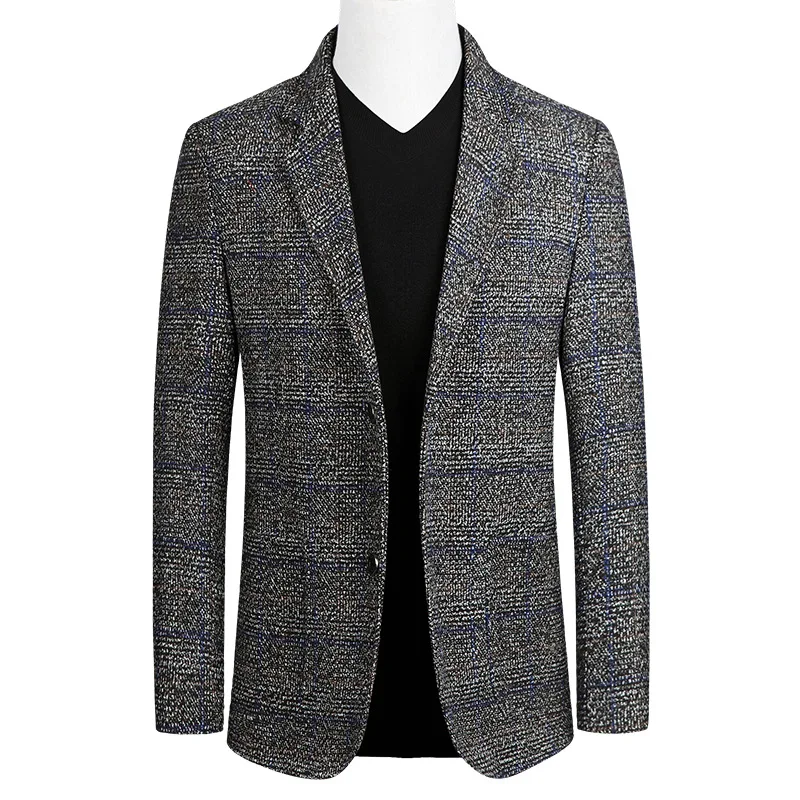 

Men's Formal Suit Jacket Spring Autumn Woolen Blazers Men's Trendy Wild Slim Small Suit Business Plaid Single Blazer Coats Male