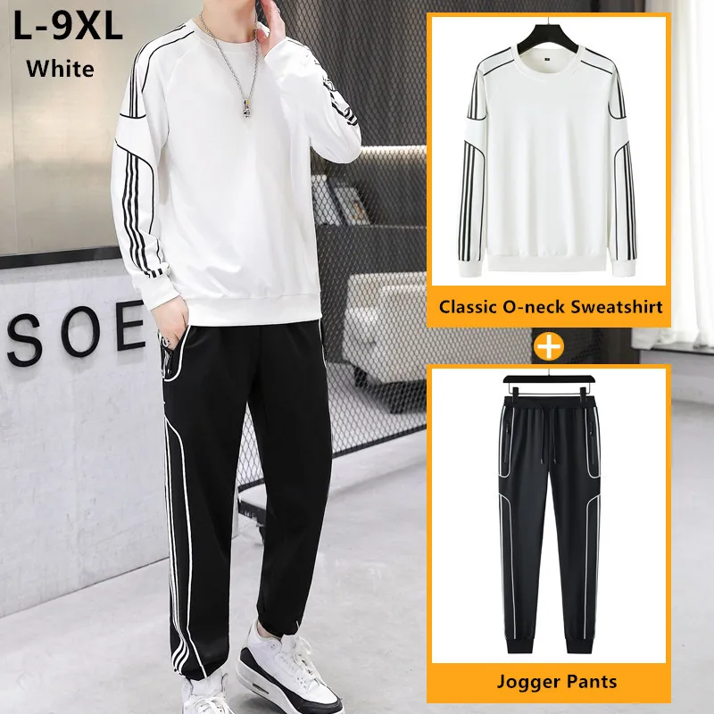 

Young Men White Sport Tracksuit Men 2 Piece Sets 9XL 8XL 7XL Oversize Yellow Sweat T Shirt Tops Jogging Pants Plu Size Sweapants