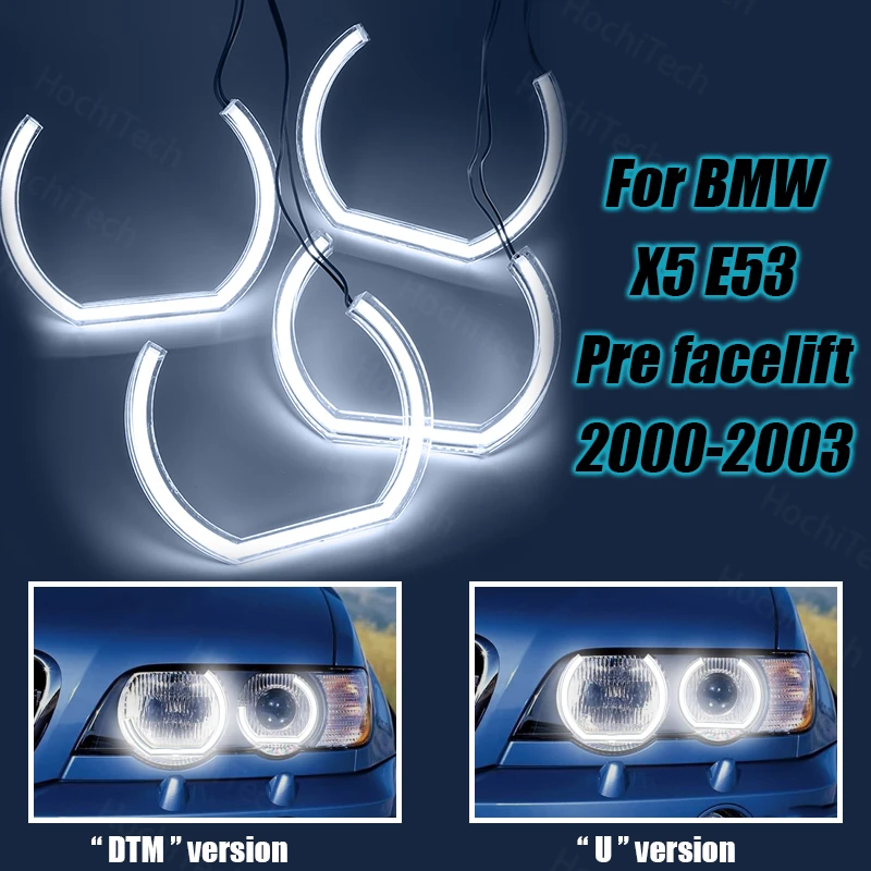 

White DTM U Shape Light DRL LED Angel Eyes Kit Ring for BMW X5 E53 Pre Facelift 2000 2001 2002 2003Crystal Angel Eyes