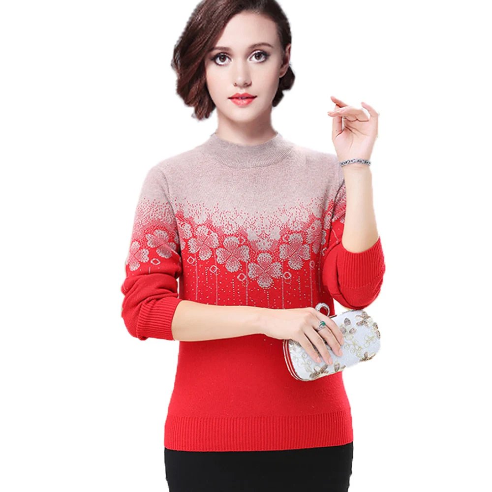 

Women Sweater Pullovers Autumn Winter Floral Lady Cashmere Knitted Tops Tunics Pull Femme Mujer Blue Red Brown Plus Size M~4XL