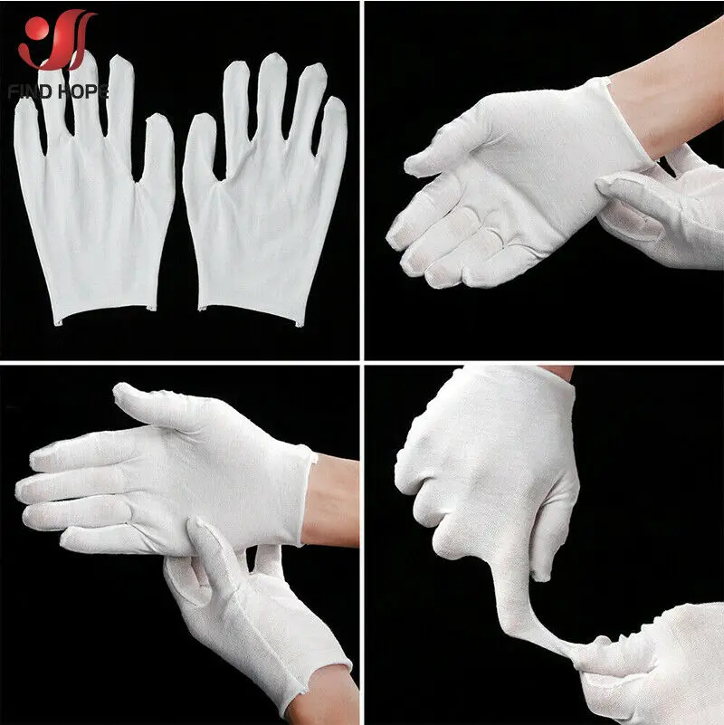 Gants de protection en coton blanc, 6/12 paires, jetables, pour le travail, l\'inspection, les bijoux, légers, doux, unisexe