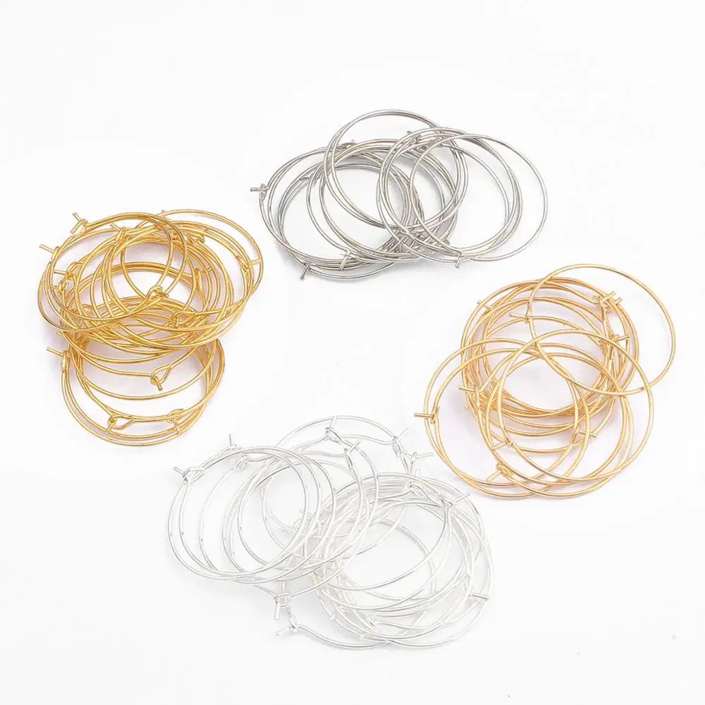 50pcs 20/25/30/35mm Fashion Iron Gold Hoops Big Circle Ear Wire Metal Round Ring For Women DIY Jewelry Making Earrings Findings