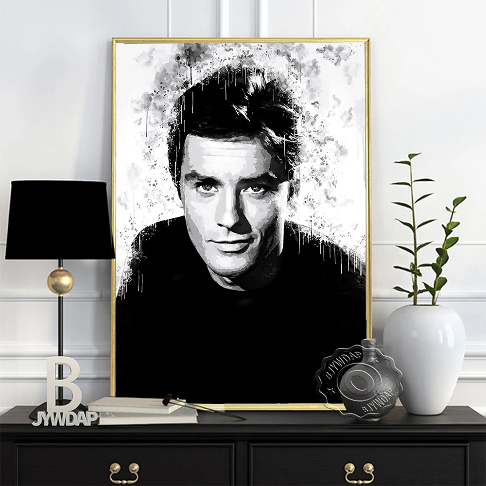 Alain Delon akwarele wydruki plakat, francja aktor czarny biały przystojny mężczyzna wydruki artystyczne, Vintage Diablo Style dekoracje ścienne do