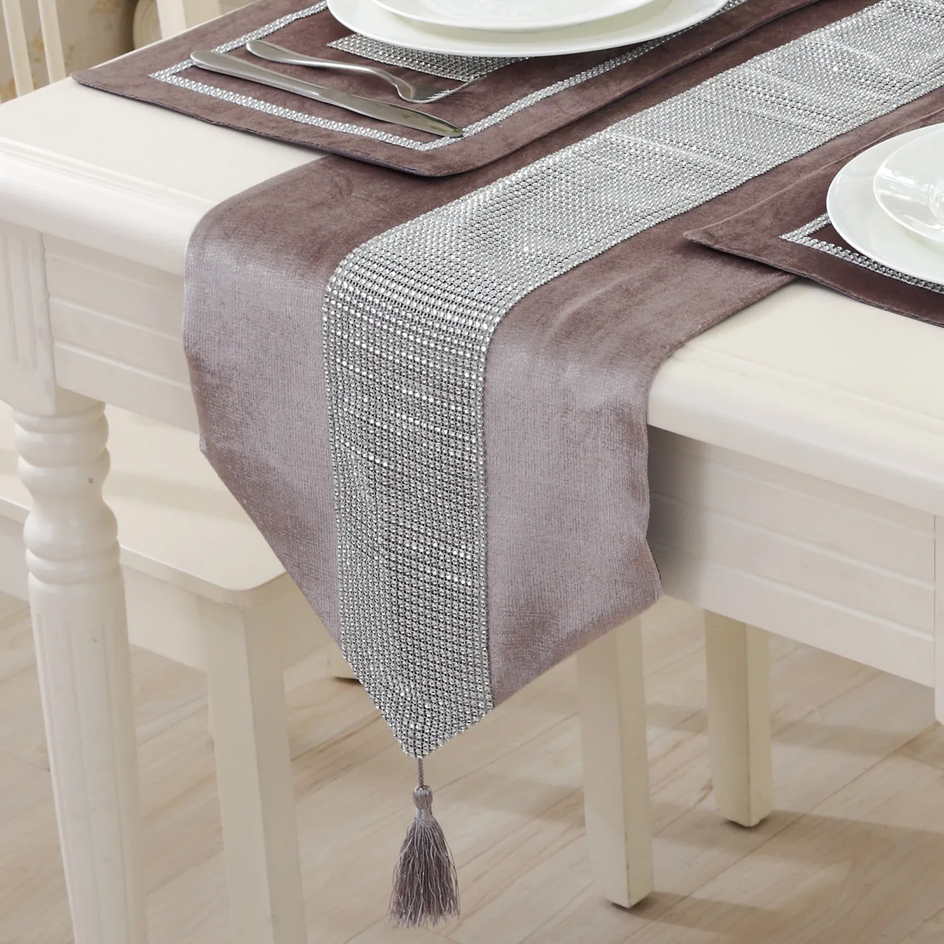 Silver Velvet Table Runner Simple Moderen Table Cover Bed Runner Shoes Cabinet Cover Gray Beige Black Decorative Table Runner