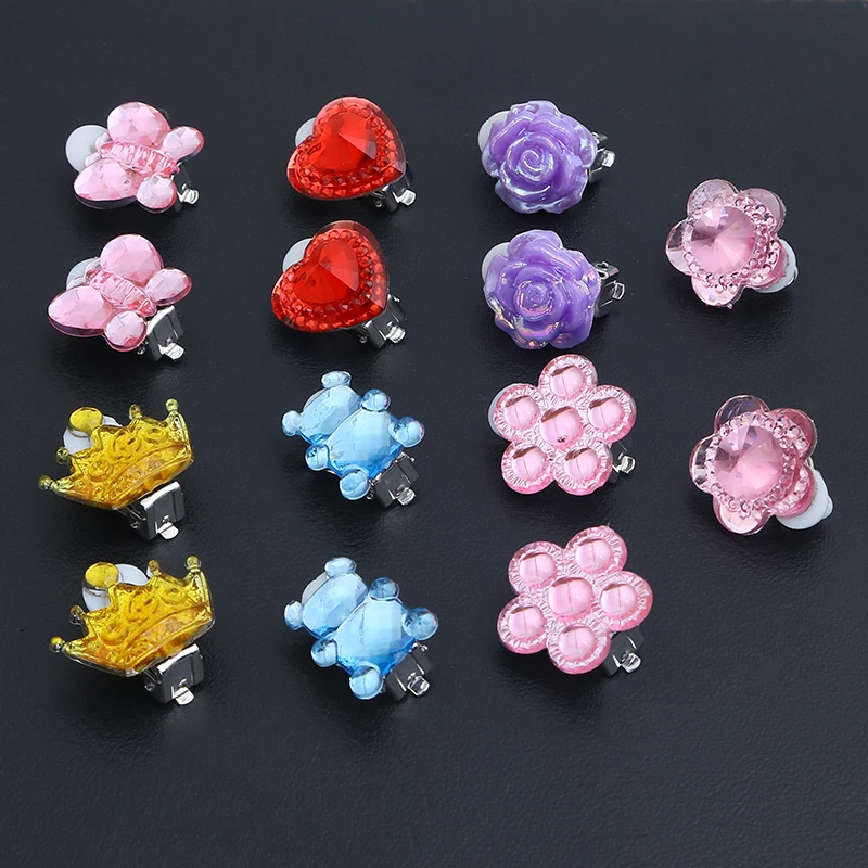 Candy Color Fruit Shape Cute Children\'s Baby Girl Earrings kids Ear Clip no Pierced Party Lovely Jewelry Gift 7 Pairs Mix In Box