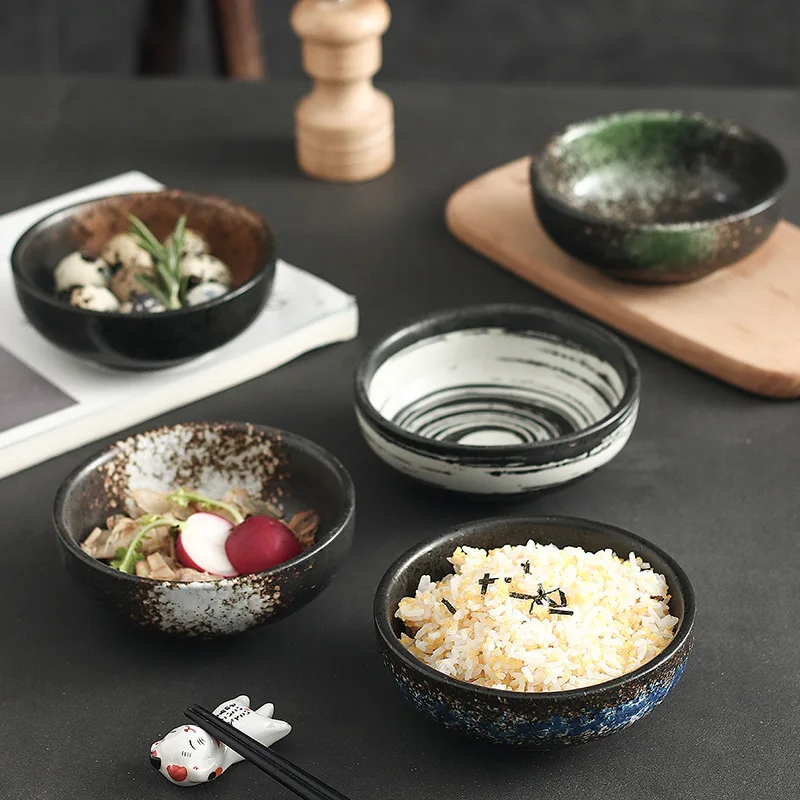 LingAo-Retro Single Bowl, Creative Ceramic Home Restaurant, Small Rice Dessert, Korean