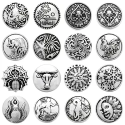 6pcs/lot New Snap Jewelry 18mm Metal Snap Buttons Sun Fowl Cattle Hawaii Christmas Snowflake Snaps for Snap Button Bracelet
