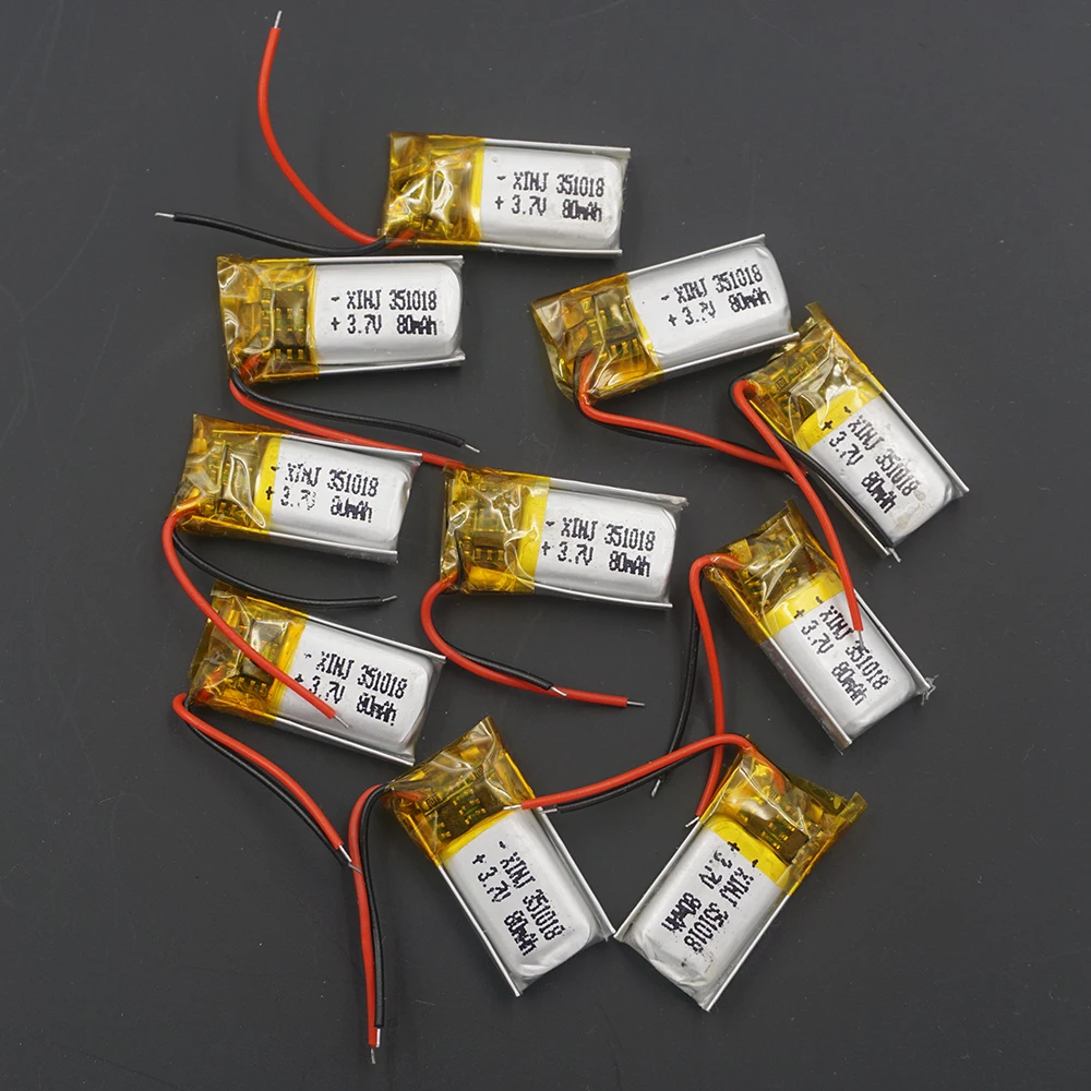 

10pcs 3.7V 80 mAh 351018 Rechargeable Polymer Li Lithium Lipo Battery Cell For DIY Headphones Bluetooth Speaker Earphone Headset