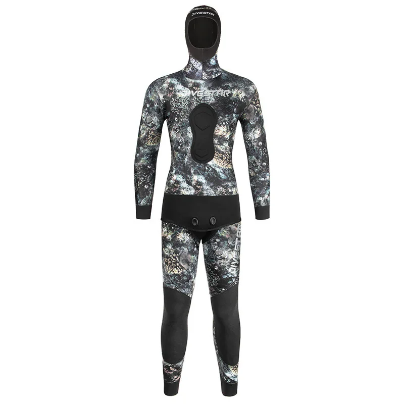 Men Scuba Long Sleeve Hooded 2 Pieces Neoprene Under Water Hunting Keep Warm Diving Suit Spearfishing Snorkeling Swim WetSuits