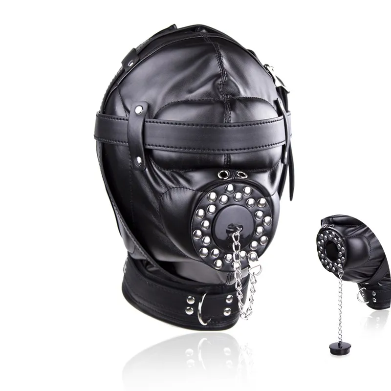 

Adult Games Slave Sensory Deprivation Leather Femdom Hood BDSM Bondage Restraints Sex Mask with Openable Gags Fetish Sex Toys