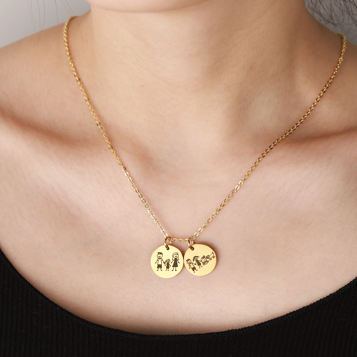 Custome Name Family Drawing Photo Stainless Steel Necklace Personalized Jewelry Portrait Bar Necklace Best Gifts Mother's Day