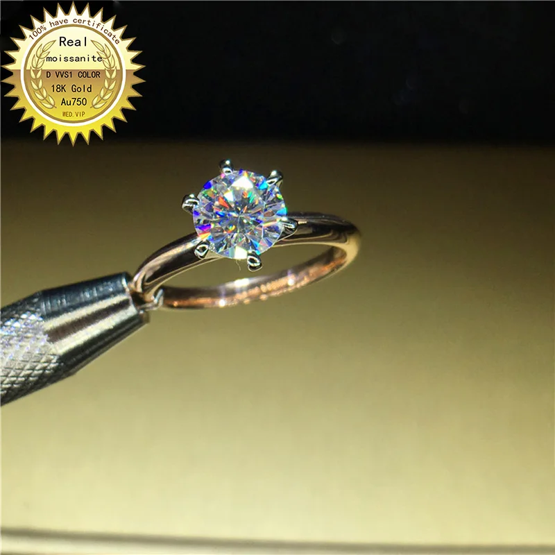 

100%18K goldr ring 1ct D VVS moissanite ring Engagement&Wedding Jewellery with certificate 005