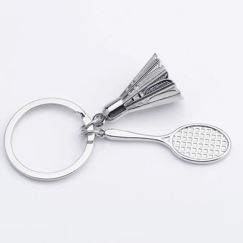 Chaveiro de metal para raquete de badminton, mini chaveiro criativo de metal para raquete, acessórios esportivos feitos à mão