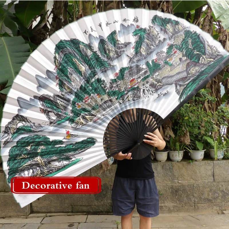 

Large Folding Cloth Fan Classical Chinese Wall Mount Decoration Folding Fan Living Room Decorative Landscape Painting Gift Fans