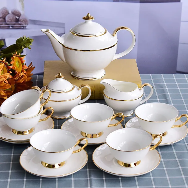 15 pieces of bone china coffee set, 6 cups and plates of ceramic Western coffee set, household gift