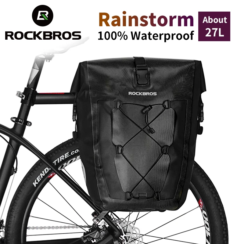 ROCKBROS Waterproof Bike Tail Bag Cycling Bag Basket Bicycle Rear Rack Tail Seat Trunk Pannier 27L MTB Rod Bike Accessories