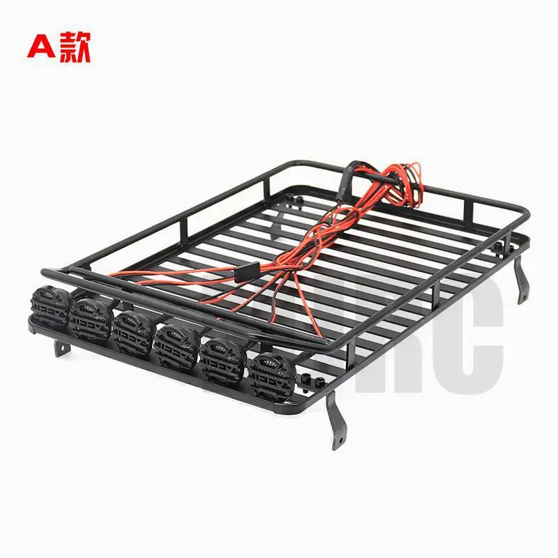 Metal Roof Rack with 4 LED Lights for 1:10 RC Rock Crawler SCX10 II 90046 90047 G500 Wrangler Trax Trx4 Luggage Rack