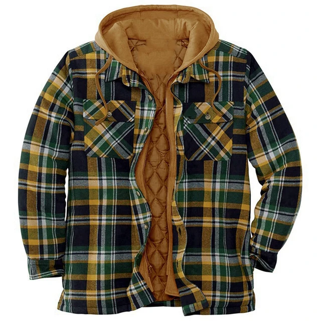 Men s Hooded Quilted Lined Flannel Shirt Jacket Dropshipping Pure Cotton Long Sleeve Plaid Button Up Shirts Plus Size S 5xl Shirts AliExpress