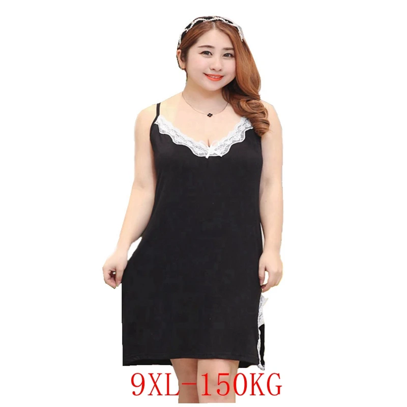 Women's Plus Size Lace Nightdress, Sexy V-neck Pajamas, Solid Color, Sling, Thin, Summer, New, Fashion, 7XL, 8XL, 9XL