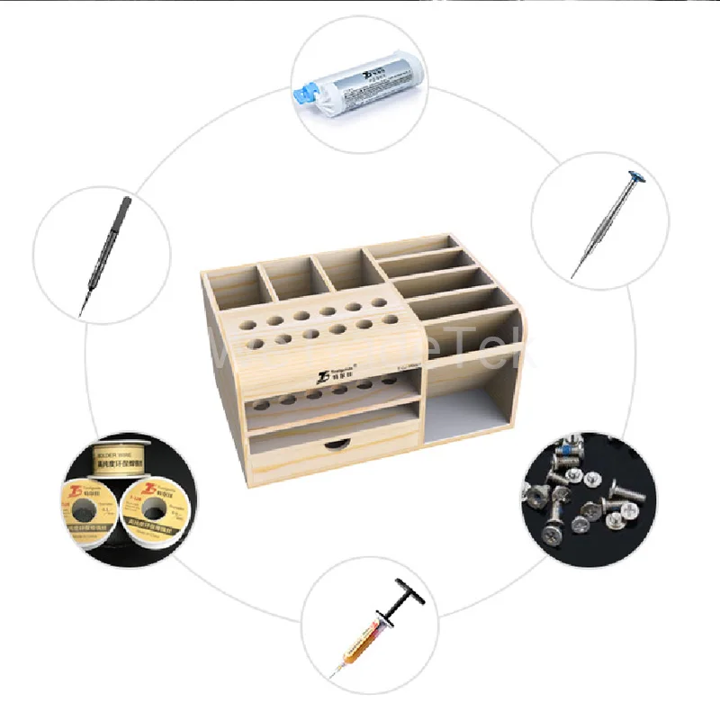 Mutifunctional di Legno Scatola di Immagazzinaggio Del Desktop di Riparazione Del Telefono Cacciavite Pinzetta Parti Del Telefono Del Supporto Dell'organizzatore