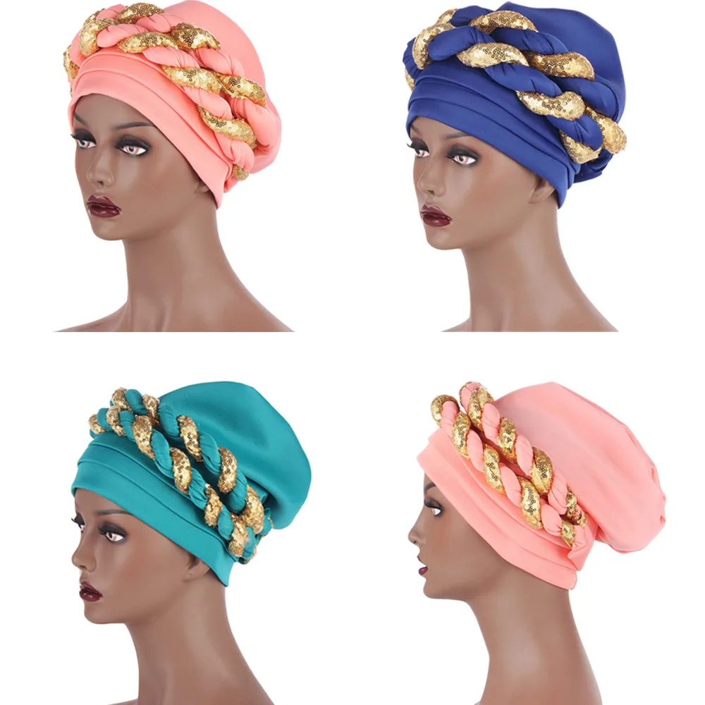 

2024 Hot Selling Women Headtie Gele Turban Cap African Women Head-Wrap Cap Auto Gele Nigerian Turban Gele Best Selling Auto Gele