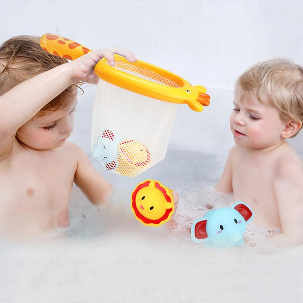 Jouets de bain pour bébé, filet de pêche, cerf, jeu d'eau, ensemble de jouets de bain pour enfants, Spray d'eau, Animal, PVC, plastique souple, vinyle