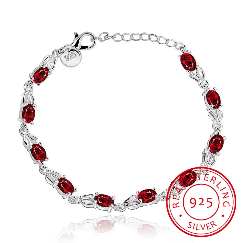 LEKANI Red Topaz Bracelets For Female Real 925 Sterling Silver Deep Red Gemstone Bracelet For Student Birthday Gift