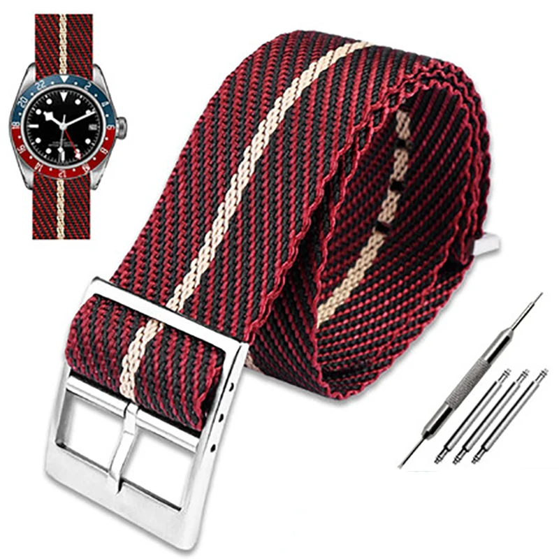 Strap For Tudor Seiko Fabric Watch Band One Piece Single Pass Adjustable Slanted Bracelet Sport Wristband 20mm 22mm