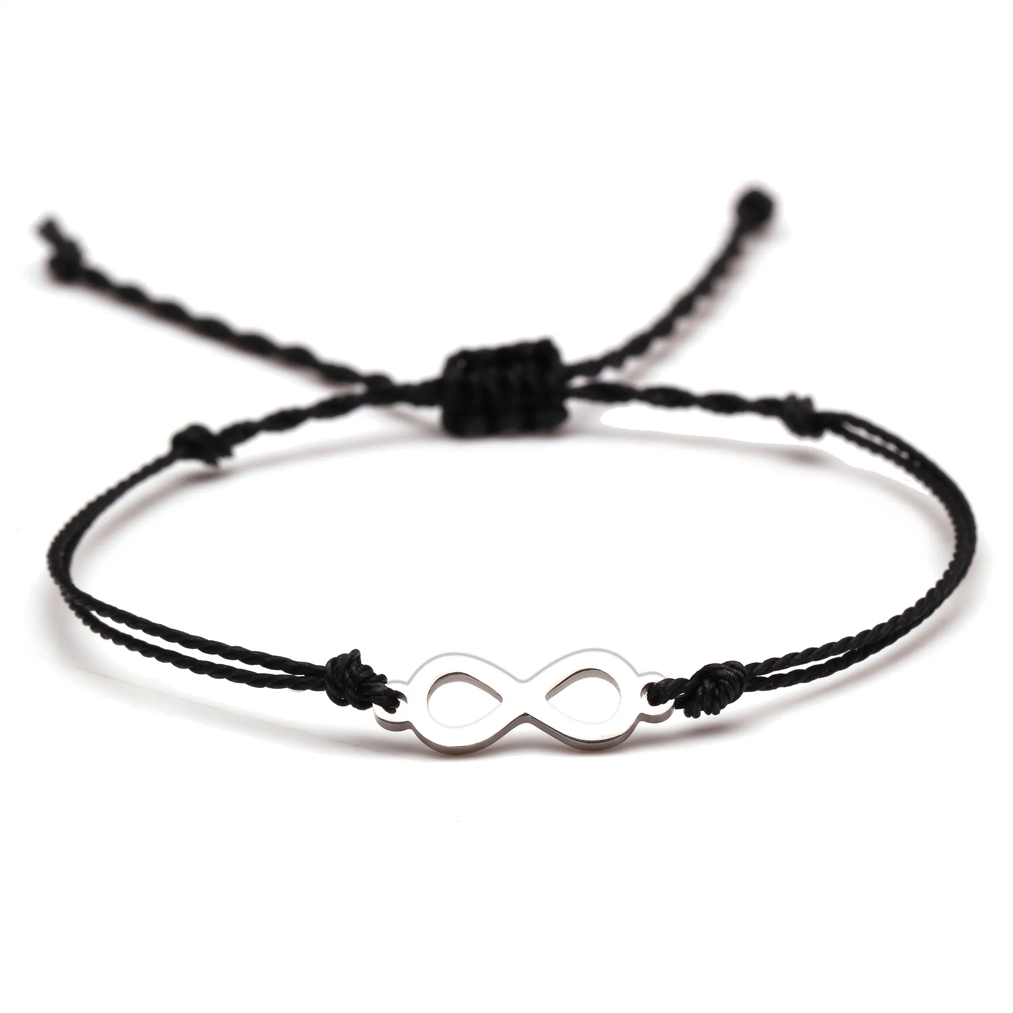 Stainless Steel Infinity Love Charm Handmade Bracelet Women Girl Red Blue Black Orange Waxed String Simple Beach Surf Jewelry