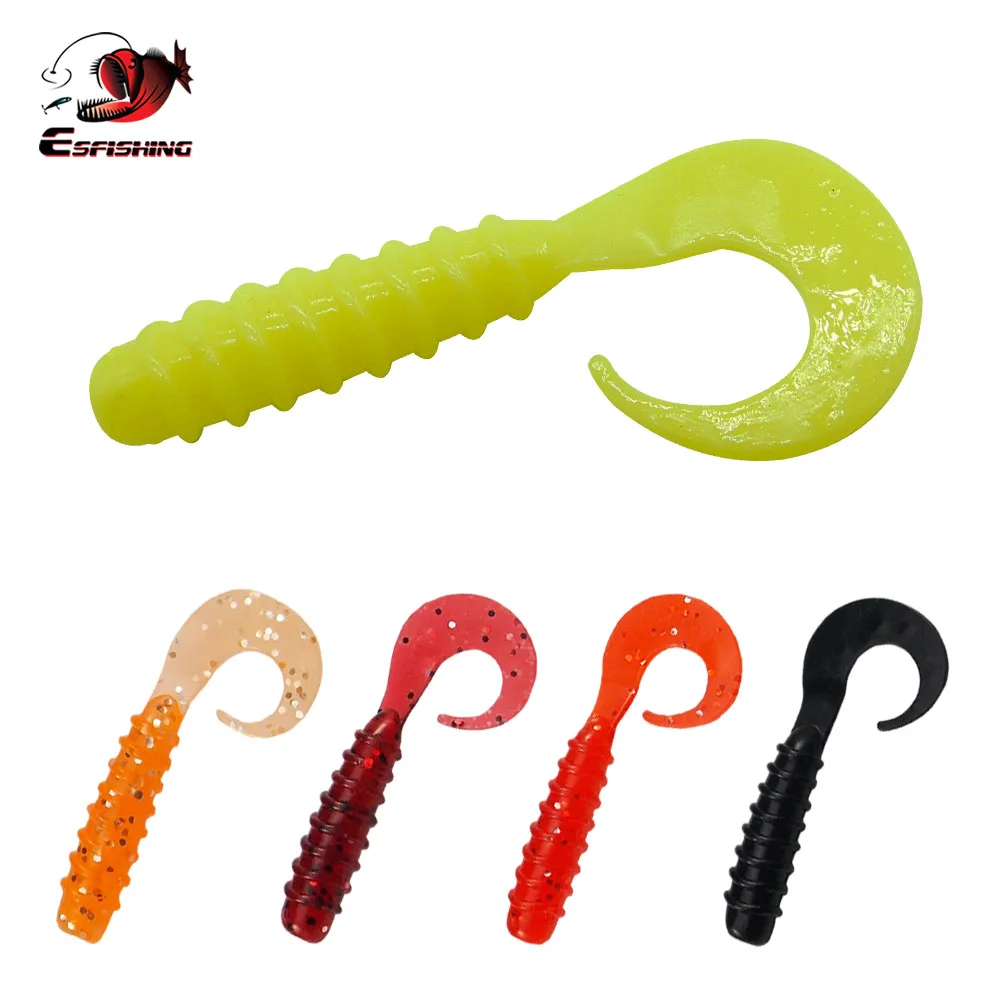 ESFISHING Soft Plastics bait Coil Sigle Tail Grub 55m 10pcs Artificial Silicone Bait Pesca Carp Fishing Lure Tackle