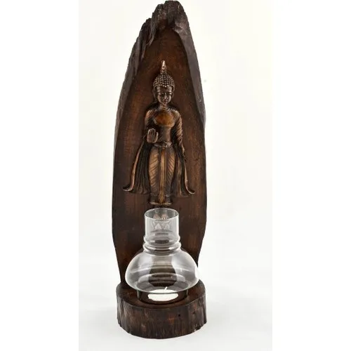 Gift Idea Design Product With Teak Tree Handmade Glazed Buddha Figural Candle holder