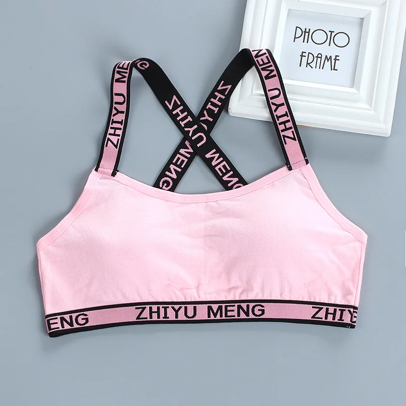 New Girls Bra Developmental Vest-style Beauty Back Can Be Worn Tube Top Pure Cotton Alphabet Sports Training Bra 8-16 Years Old