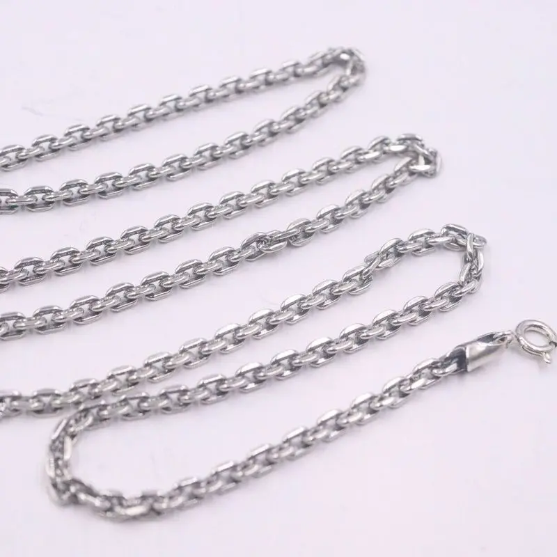 

New Fine Pure S925 Sterling Silver Chain Women Men 3mm Square O Link Necklace 45-75cm/18-30inch