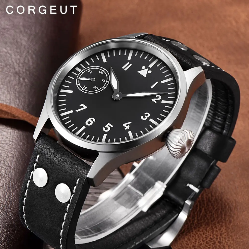 Corgeut 17 Jewels Mechanical Hand Winding Sapphire Wristwatch Seagull 3600 Movement 6497 Leather Sport Luminous Luxury Man Watch