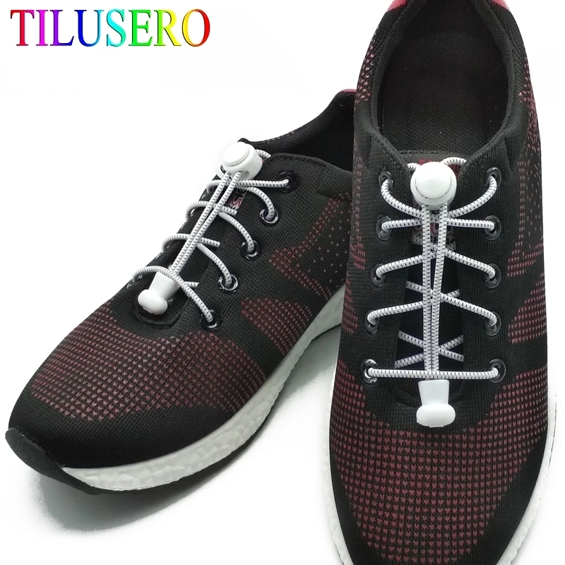 Fashion No Tie Shoelace Stretching Lock lace 11 colors a pair Of Locking Shoe Laces Elastic Sneaker Running Shoelaces