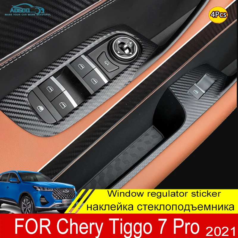 

4PCS For Chery Tiggo 7 Pro 2021 Windows Control Panel Sticker Salon Carbon Fiber Film Garnish Interior Decoration Accessories