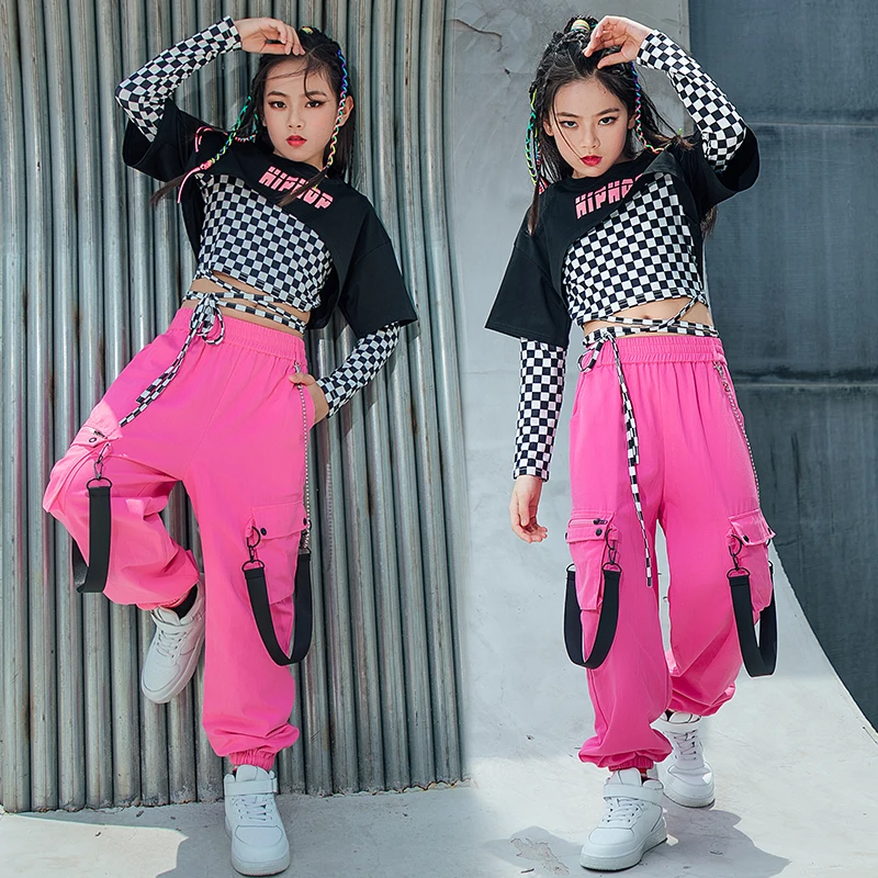 

Hip Hop Clothes For Girls Checkerboard Shirts Loose Pants Street Dance Wear Festival Clothing Jazz Performance Costumes DN9944