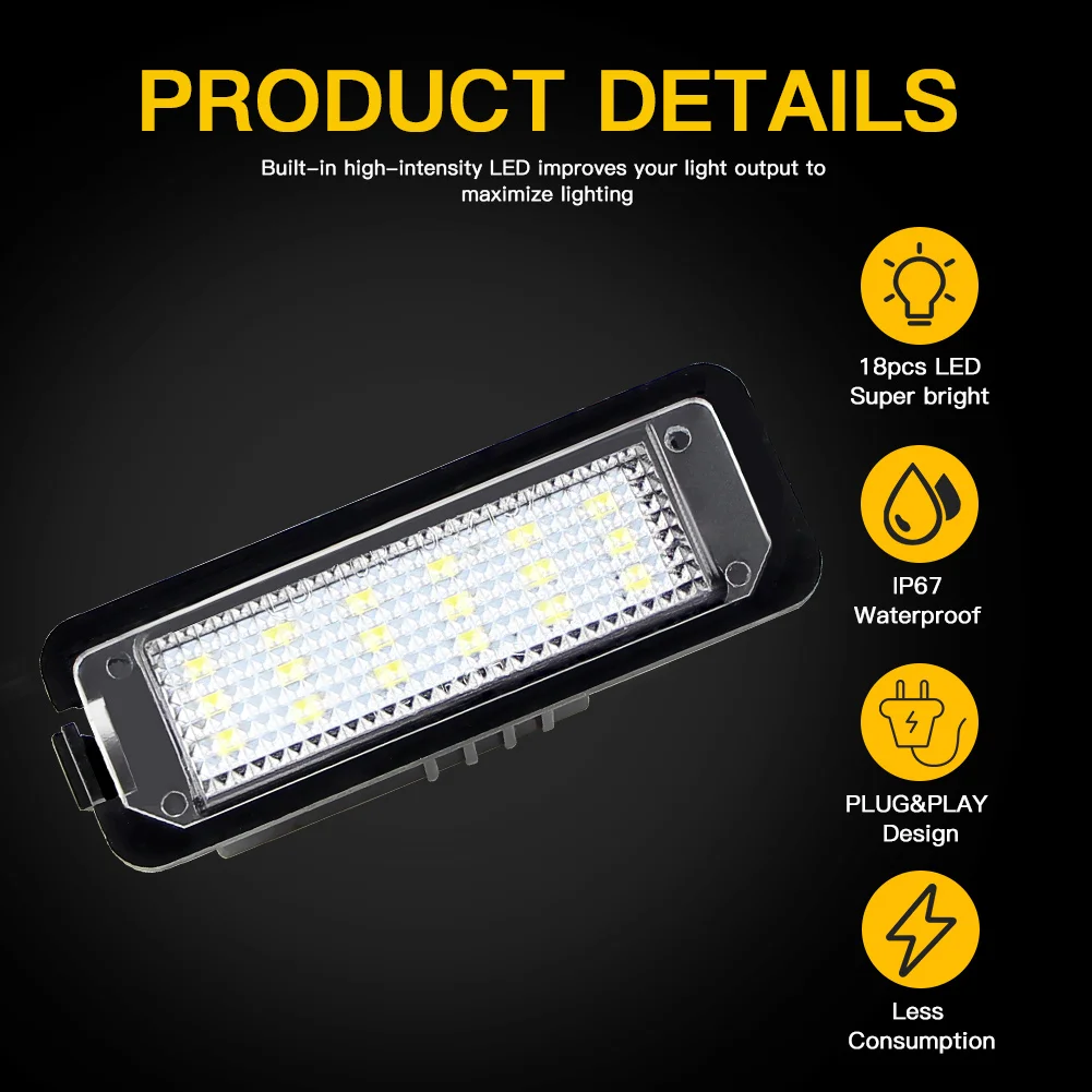 2Pc LED Number License Plate Lights Lamps For Skoda Superb MK2 3T Seat Leon MK2 MK3 Ibiza MK4 MK5 Altea 5P Toledo MK4 KG Exeo 3R