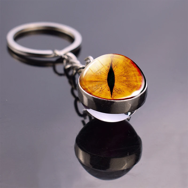 Evil Eyes Keychain Glass Ball Pendant Animal Dragon Snake Owl Cat Eyes Keychain Keyholder view 2