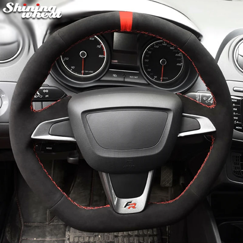 

Shining wheat Hand-stitched Black Suede Steering Wheel Cover Braid for Seat Ibiza 6J CUPRA 2012-2015 Mii FR 2013-2020