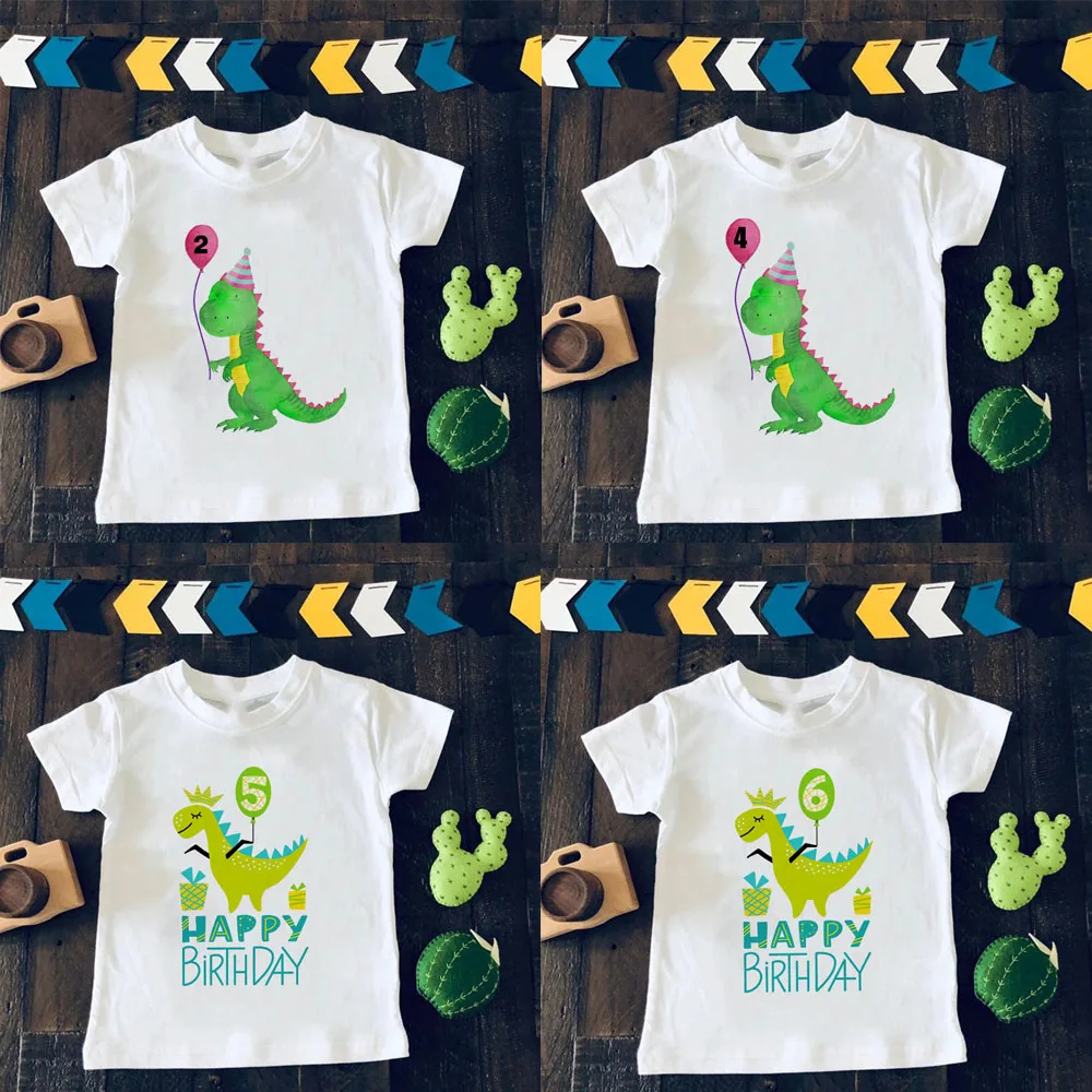 

Boys Cartoon Dinosaur Birthday Shirt Kids Dino Print TShirt Children Happy Birthday Dinosaur Number 1~9th T-shirts Fast Shipping