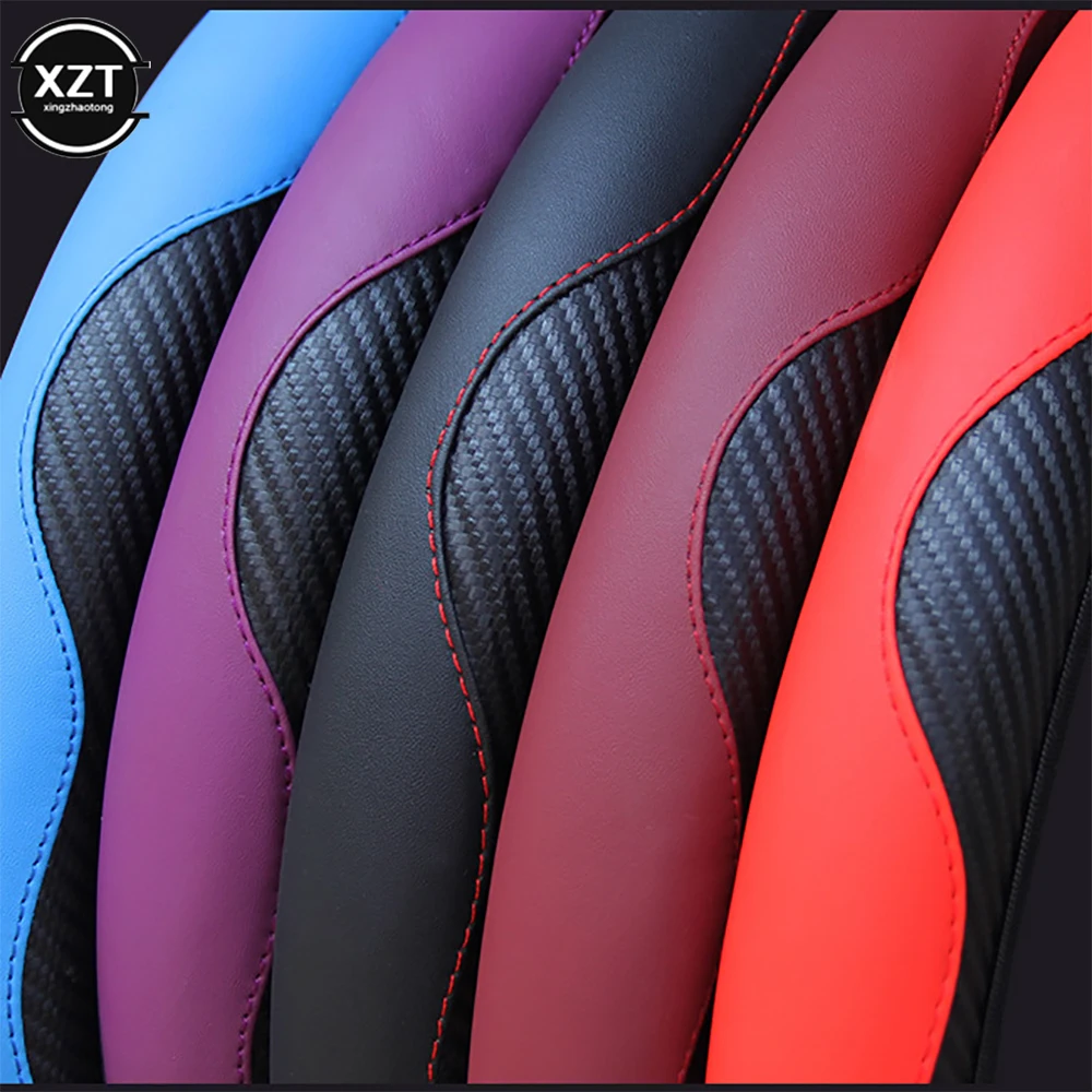Car Steering Wheel Cover Anti Slip PU Leather Steering Covers Suitable 37-38cm ACarbon Fiber Car Decoratio Car Accessories