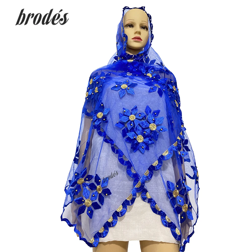 Embroidered Net Shawl for African Women, Diamond Headscarf, Indian Arabia Scarf, Tulle Material, 200*50cm, Muslim Fashion