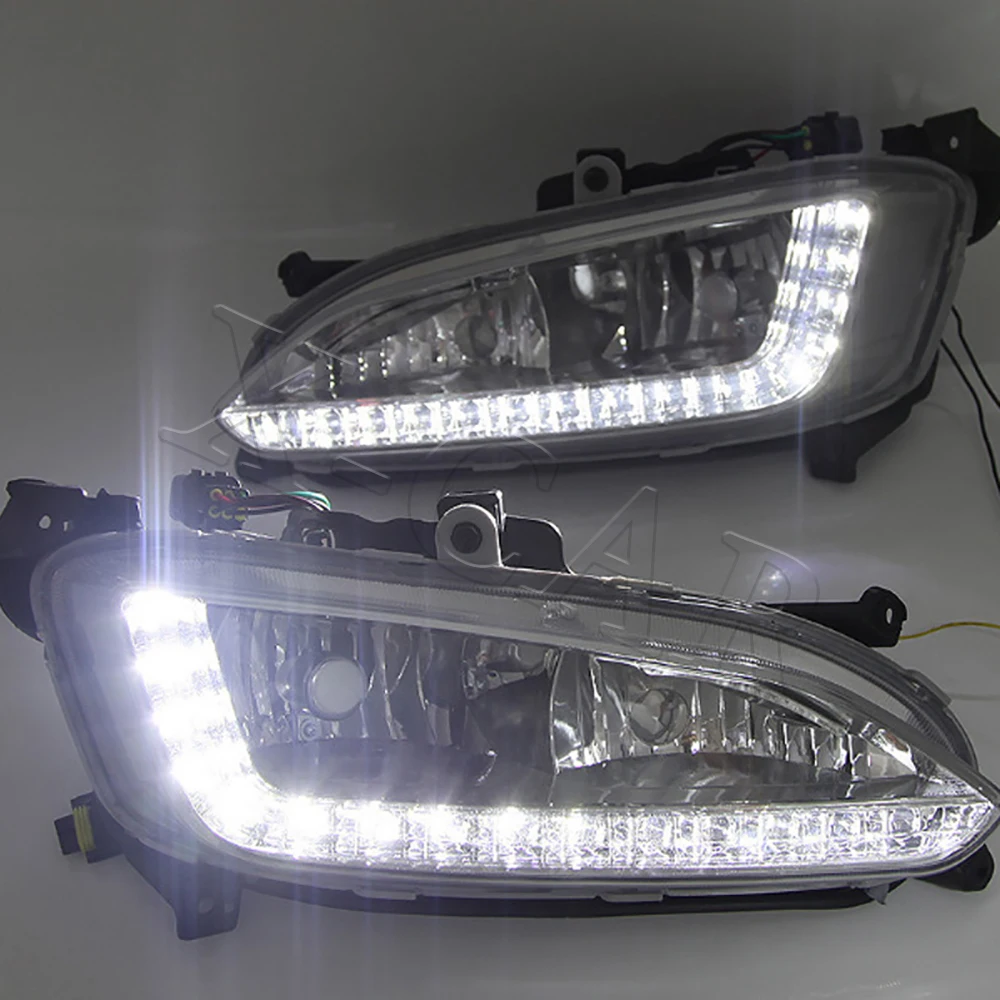 X-CAR DRL For Hyundai Santa Fe IX45 2013-2015 12V LED Daytime Running Light Waterproof Fog Lamp Car Headlight Assembly