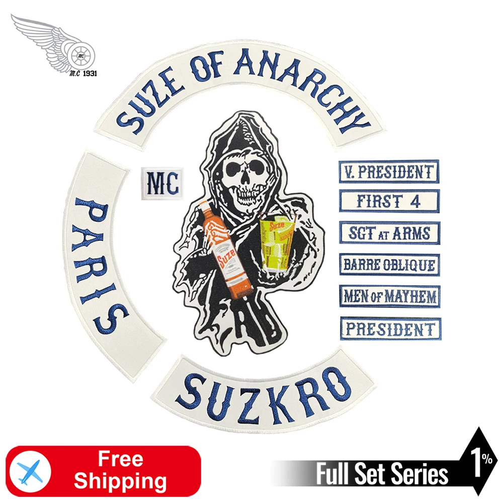 Sons of Embroidered Anarchy Motorcycle Patches MC Biker Iron on for Clothes Large Back Set Series Appliques Punk Jackets Badges