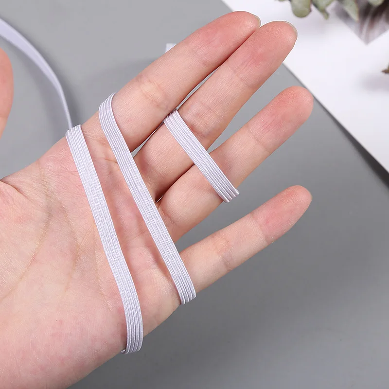 3mm 5mm 8mm 10mm 12mmElastic Band Masks White Blackm High Elastic Flat Rubber Band Waist Band Sewing Stretch Rope DIY Mask