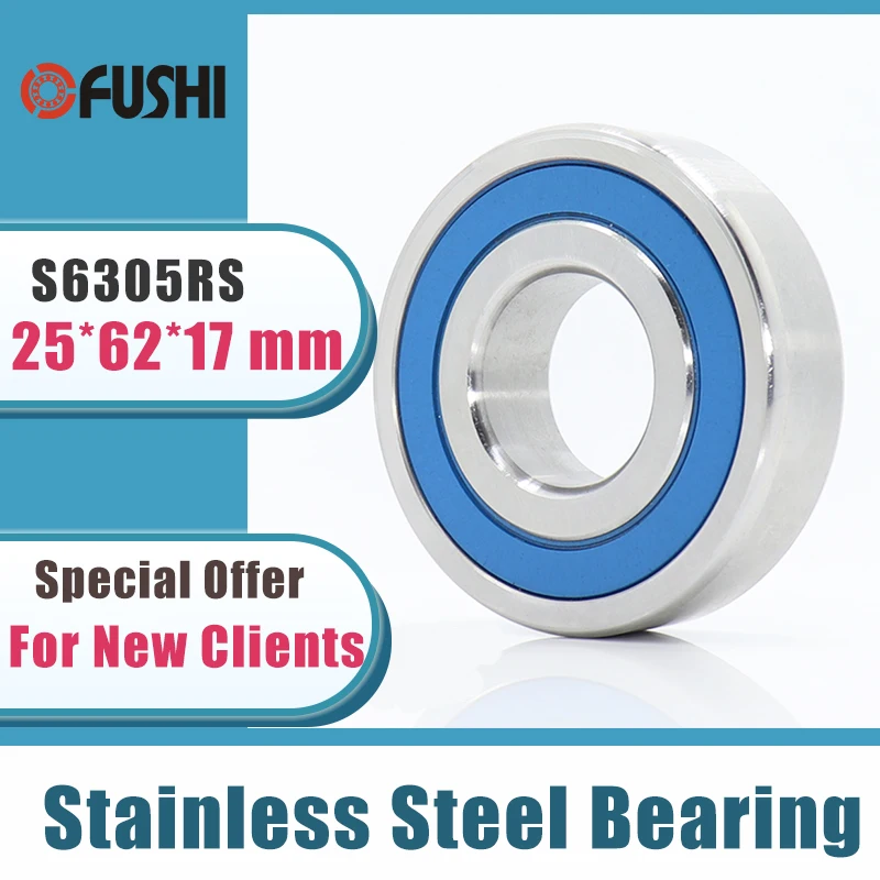 

2PCS S6305RS Bearing 25*62*17 mm ABEC-3 440C Stainless Steel S 6305RS Ball Bearings 6305 Stainless Steel Ball Bearing