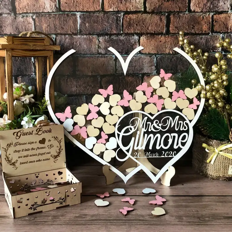 

Acrylic wedding guest book alternative,wedding guestbook,Drop box hearts,Transparent heart,Drop into the frame,Heart guest