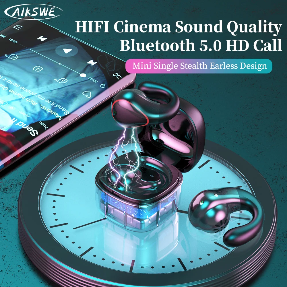 Миниатюрные наушники AIKSWE, Беспроводная Bluetooth-гарнитура, Hi-Fi стерео спортивные наушники с микрофоном для Huawei, Xiaomi
